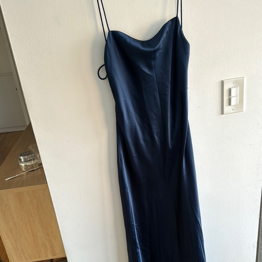 Navy Blue Satin Slip Maxi Dress